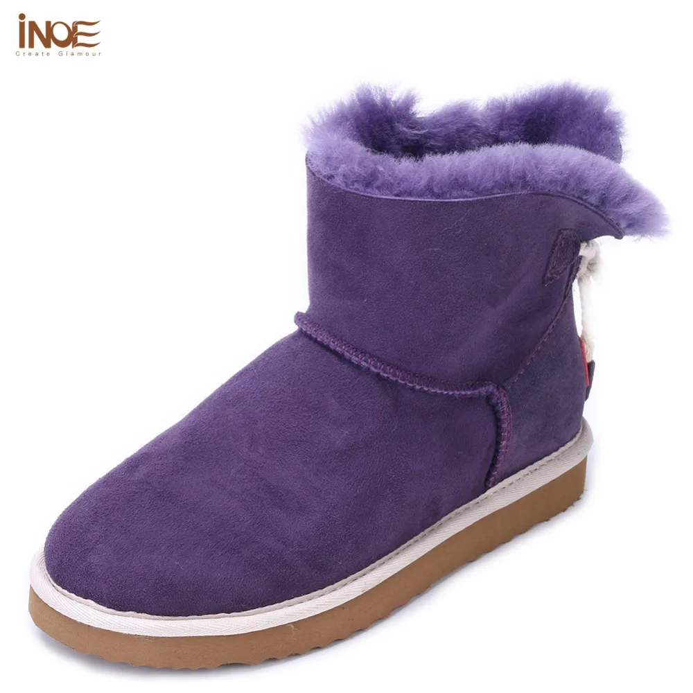 Женские ботильоны из натуральной овечьей кожи на меху с бантом|snow boots|ankle snow bootssnow