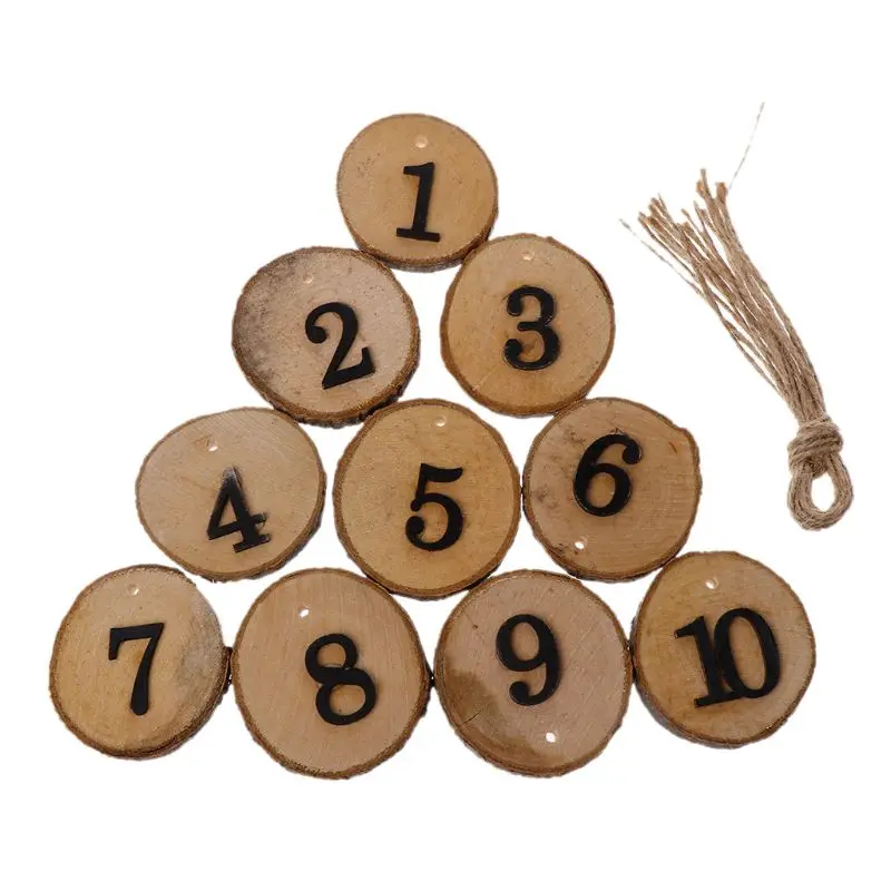 

10pcs Round Natural Wood Log Slice Tree Bark 1-10 Table Numbers For Wedding Centerpiece Hanging Decor