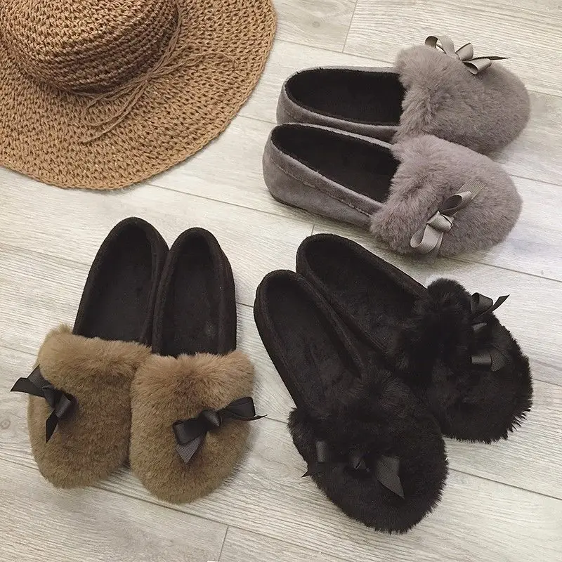 Меховые балетки на плоской подошве с бантом широкие лоферы женская обувь без