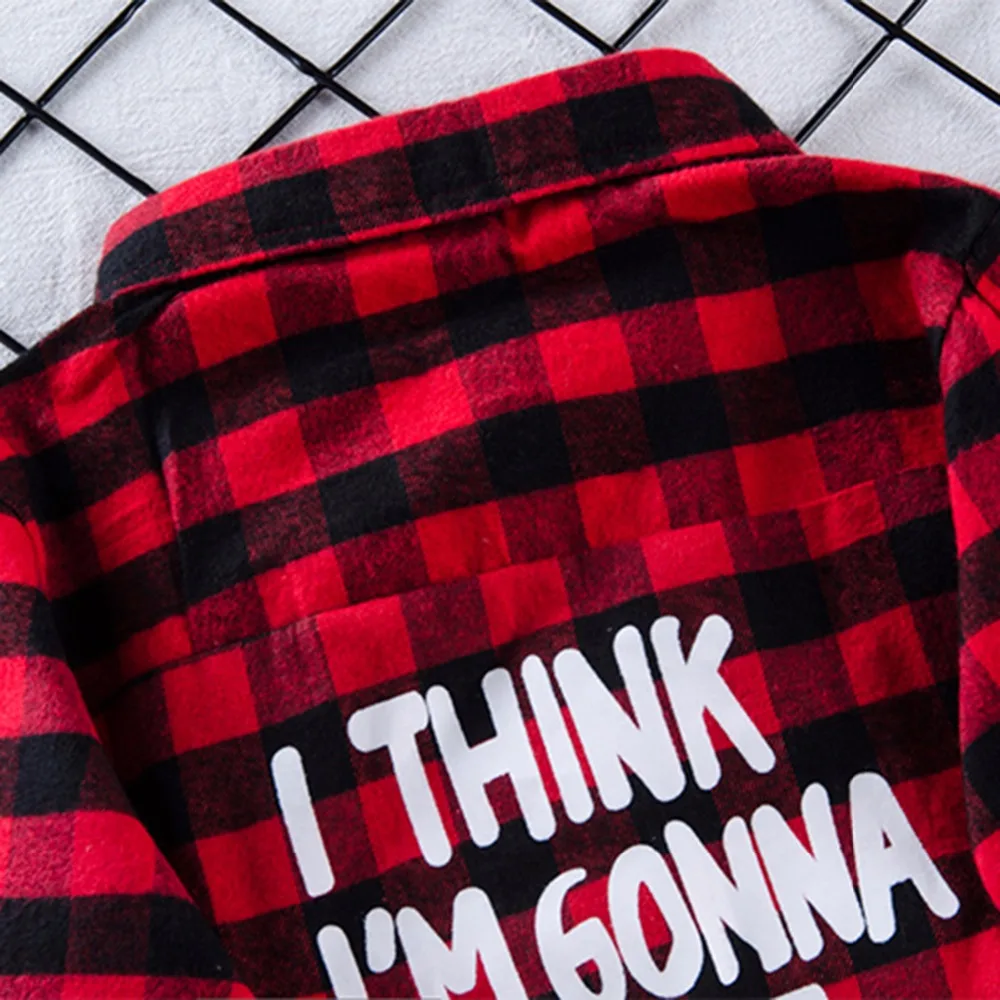 

Puseky New Fashion Toddler Kids Baby Boy Clothes Long Sleeve Red Plaid Back Letter Print shirt Children Clothes 1-6T