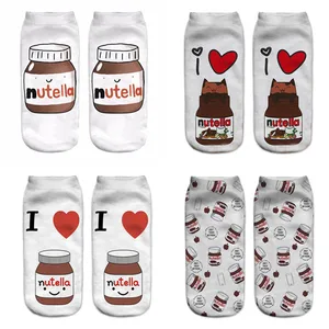 2020 Новые забавные носки с 3D принтом, милые белые женские носки с объемным принтом nutella, модные носки до щиколотки, женские носки с мультяшным котом
