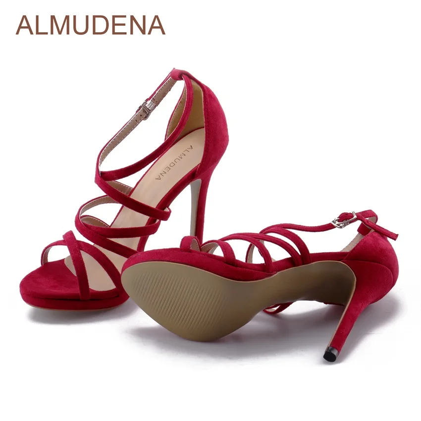 Женские популярные красные замшевые босоножки ALMUDENA на высоком каблуке платформа