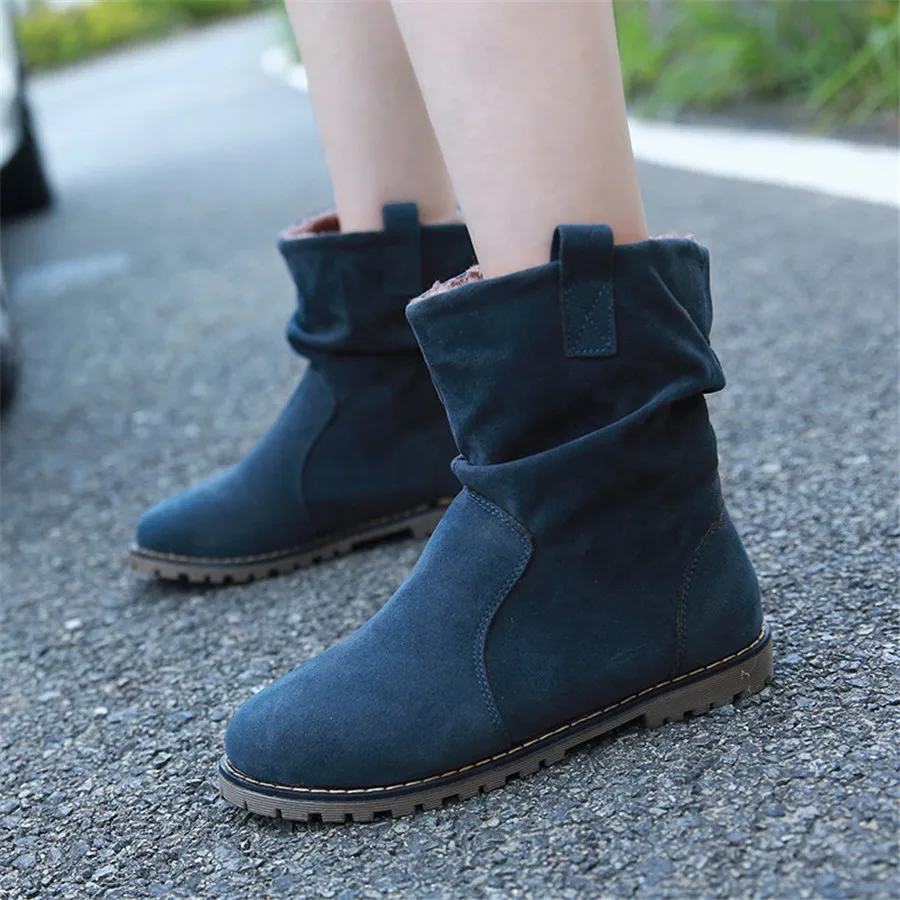 Осень-зима ; новые женские полусапожки; Botas Mujer; плиссированные ботинки с круглым носком; Ботинки martin на плоской подошве; женская обувь; большие размеры