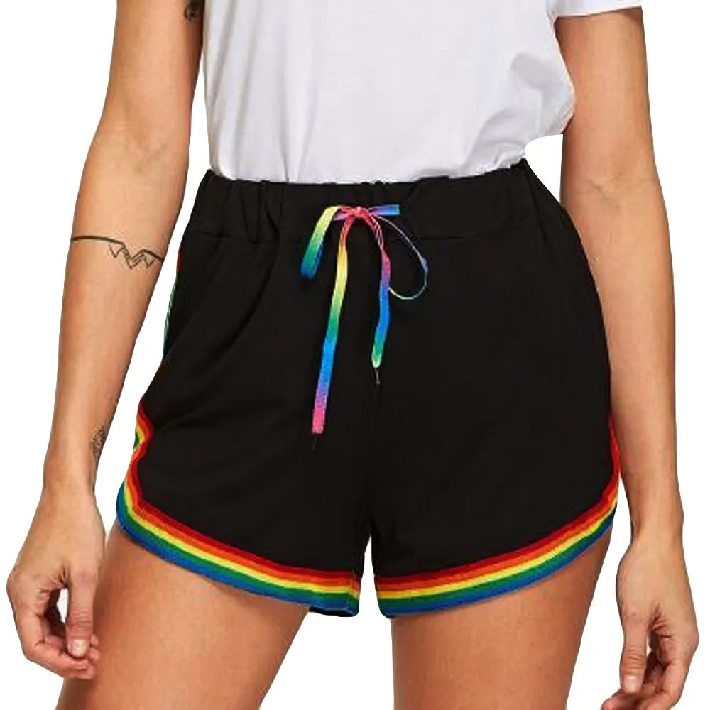 

summer shorts feminino Rainbow Print Sport Elastic Short Casual Shorts women szorty damskie short mujer denim shorts
