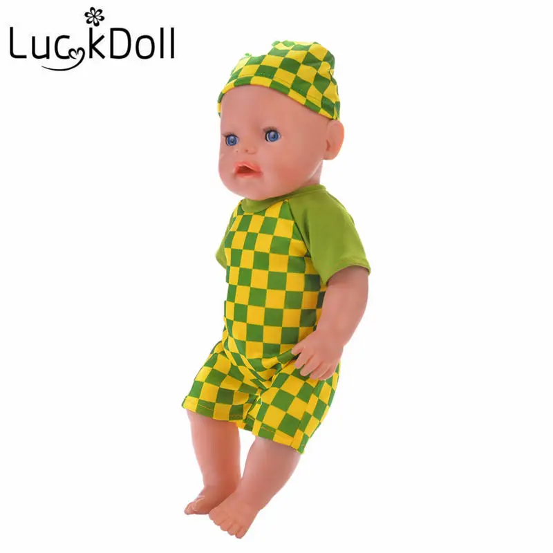 Комбинезон LUCKDOLL с летней печатью и шапкой для кукол размером 18 дюймов или 43 см