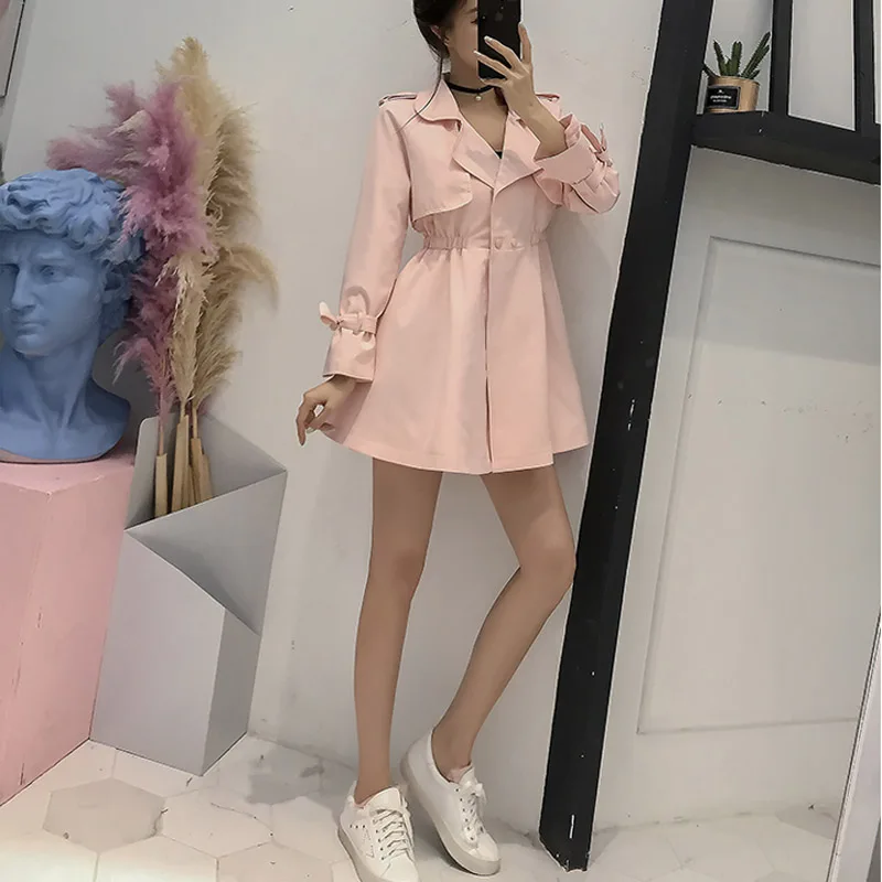 PERHAPS U women outwear casual solid single button pink khaki short coats trench notch collar C0028 |