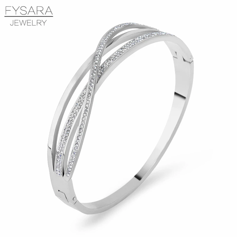 FYSARA Нержавеющая сталь CZ Кристаллы пересекающиеся браслеты с крестом