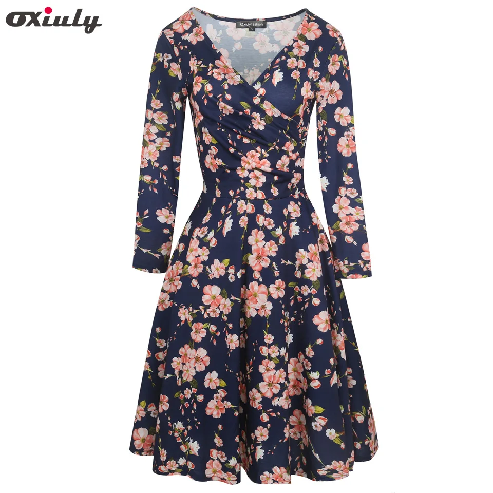 Женское элегантное платье Oxiuly винтажное трапециевидной формы с длинным рукавом