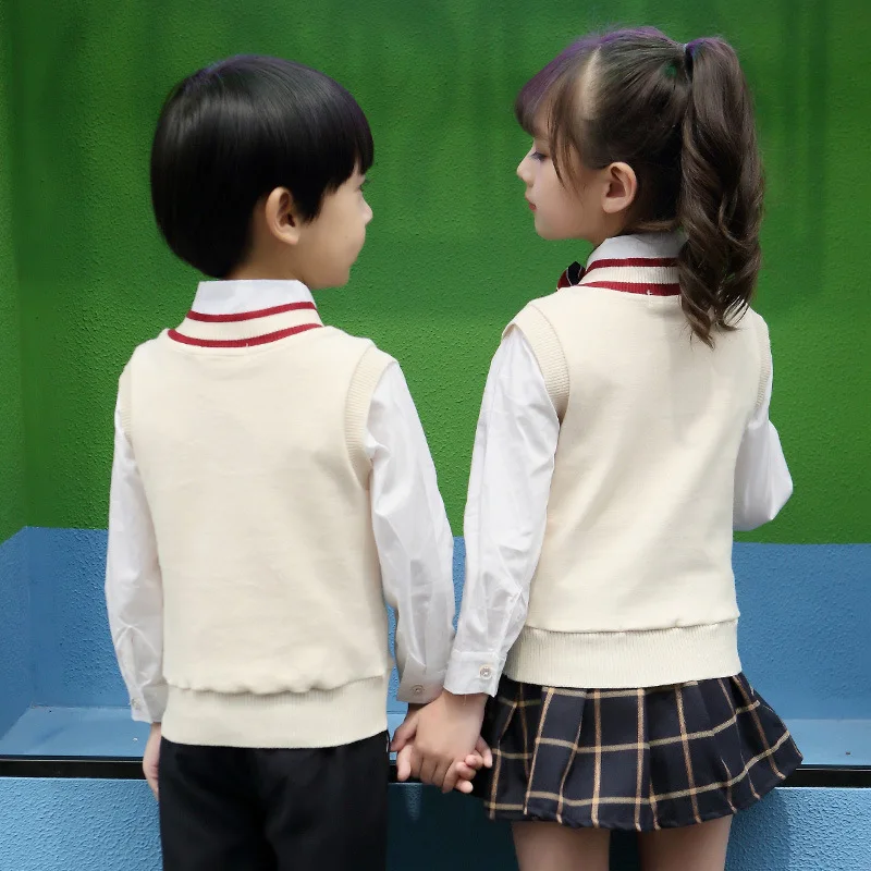 11.11 British style Primary School Uniforms back to school outfit top+ sweater vest+pant toddler boys girls winter clothing P20 | Детская