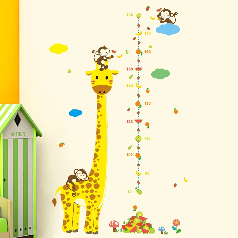 

Free shipping Cartoon Measure Wall Stickers For Kids Rooms Giraffe Monkey Height Chart Ruler Decals Nursery Home Decor