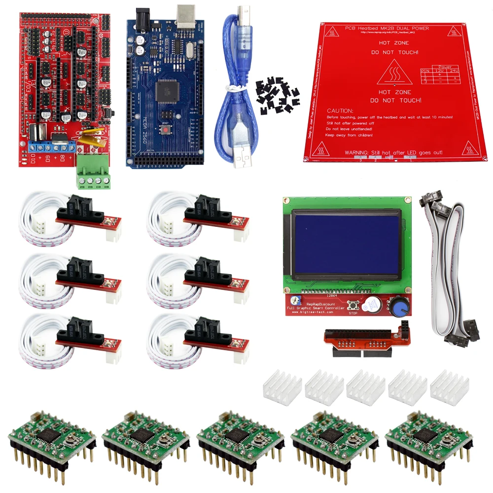 CNC 3D принтеры комплект Мега 2560 R3 + MK2B пандусы 1 4 контроллер 12864 ЖК дисплей 6x