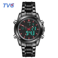 tvg men sports watches mens quartz dual display military waterproof led digital wristwatches stainless steel relogio masculino