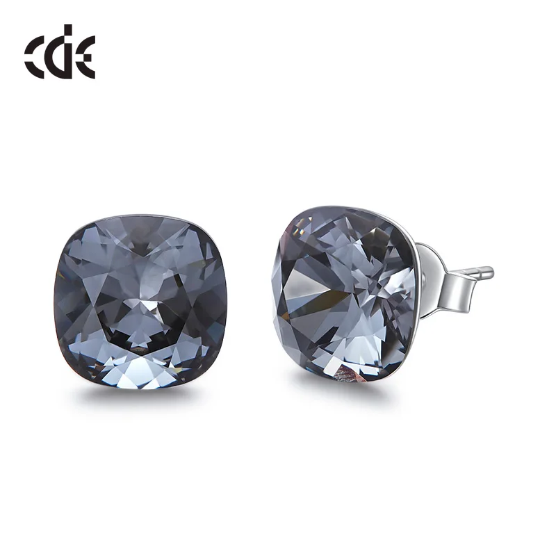 Transparent Black CDE, 925 пробы, серебряные серьги, квадратные, украшенные кристаллами, серьги-гвоздики, женские серьги, Женские Ювелирные изделия - Цвет камня: Transparent Black