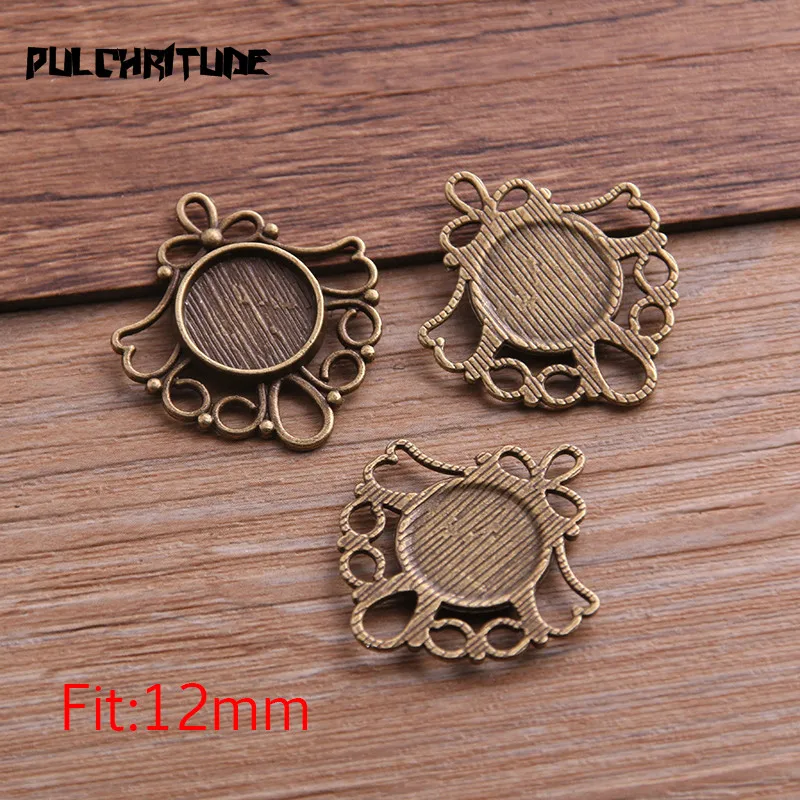  Two Color 10pcs Metal Flowers 26*29mm(Fit 12mm dia) Round Cabochon Pendant Setting Jewelry Blank Findings T6758 | Украшения и