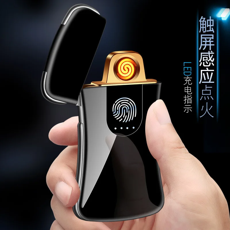 Креативная Индукционная зарядная зажигалка с отпечатком пальца, USB Touch, ветрозащитная электронная сигарета, подарок