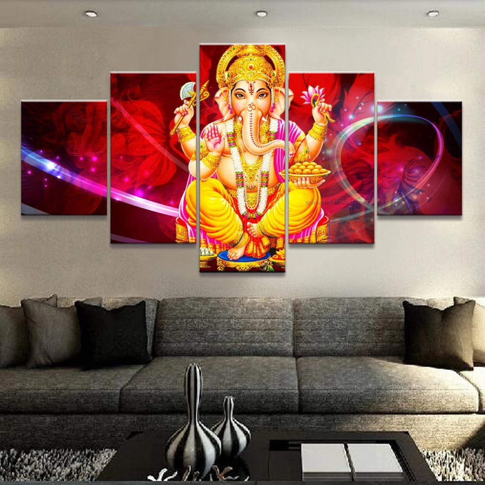 Фотографии 5 панелей Ganesha Ganesh властелин индия бог постер настенные