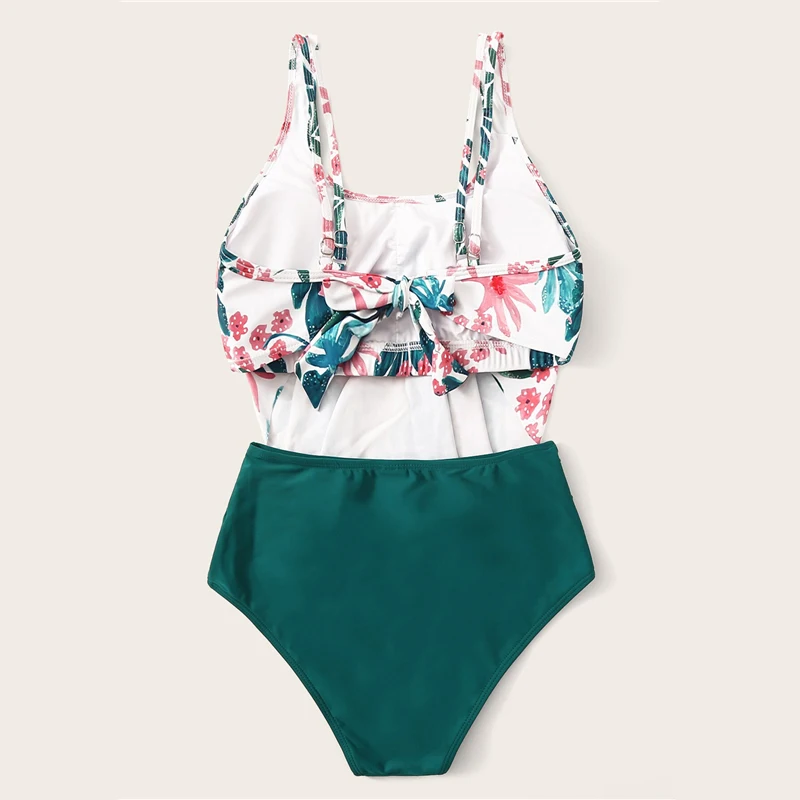 COLROVIE лист носовой платок с принтом Ruched Топ с высокой талией Boho цельный купальник женский бикини Летний Пляжный купальный костюм