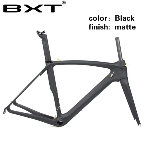 black matte BXT бренд T800 углеродистая рама для дорожного велосипеда V тормоз карбоновая рама для шоссейного велосипеда Рама+ вилка+ подседельная трубка зажим - Цвет: black matte