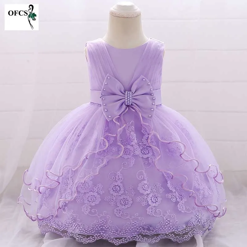 

New Baby Big Bow Gauze Nail Bead Princess Dress for girl elegant flower birthday party girl dress Kids girl's christmas clothes