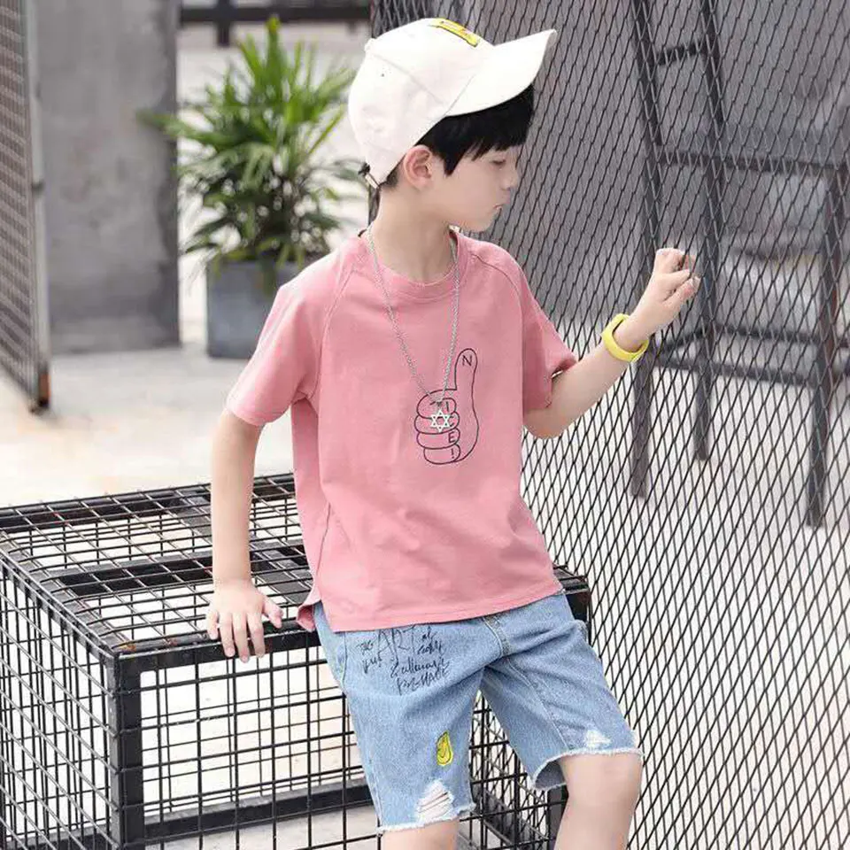 

Fashion New 2019 Children Clothes Summer Boy Kids Casual Short Sleeve Tops T Shirt Tees Shorts 2 Colors Boy Clothes 10 Years