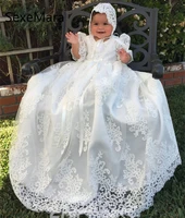 long beautiful lace christening gown for girls baptism white ivory birthday dress baptism gown with bonnet
