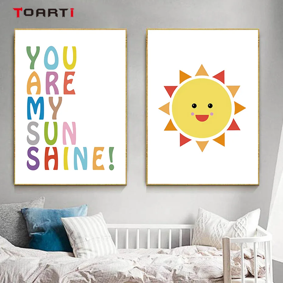 Rainbow Sun Cloud настенный художественный холст постер с принтом милого мультяшного