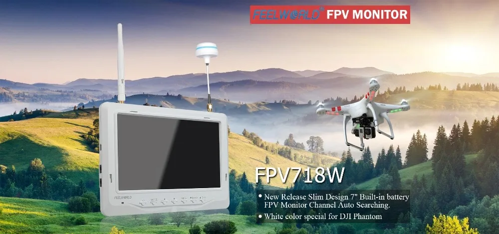 FPV718W 7 дюймов ips FPV монитор 1024x600 двойной 5,8G 32CH Приемник Разнообразие Feelworld беспроводной 7-дюймовый ЖК-монитор белый