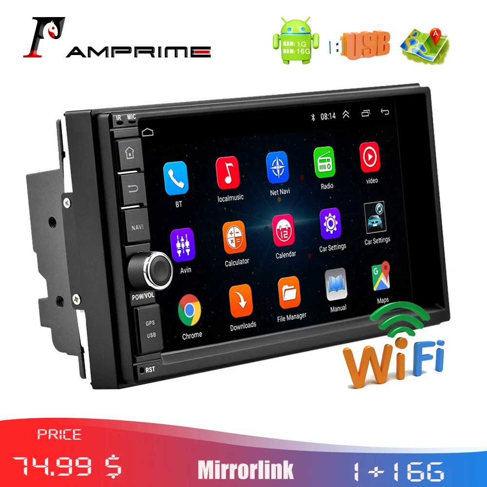 AMPrime 2 Din автомагнитола " Android автомобильный мультимедийный плеер Bluetooth gps навигация в тире wifi Зеркало Ссылка USB аудио плеер