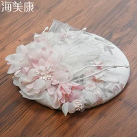 haimeikang vintage pink lace fascinator top hat flower headdress wedding shot female hair accessories flower hair clip