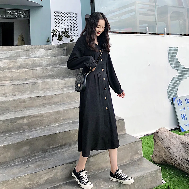 2019 women's spring autumn fat mm Plus size French dress Western style retro was thin waist long V-neck women 100 kg | Женская