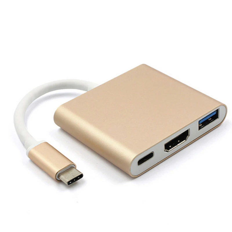 Gold Type C USB 3,1 концентратор многопортовый адаптер USB C к HDMI USB 3,0 зарядный концентратор питания металлический хаб для MacBook Google Chromebook для Xiaomi - Цвет: Gold