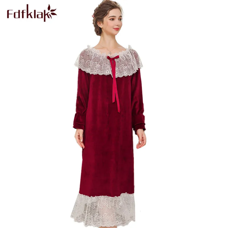 Fdfklak принцесса ночная рубашка женская с длинным рукавом Золотая Бархатная