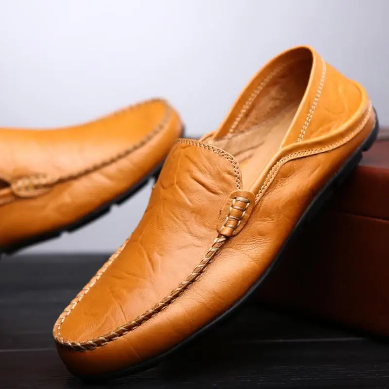 Big Size 38-46 Slip on Casual Men Loafers Spring and Autumn Mens Moccasins Shoes Genuine Leather Men's Flats | Обувь