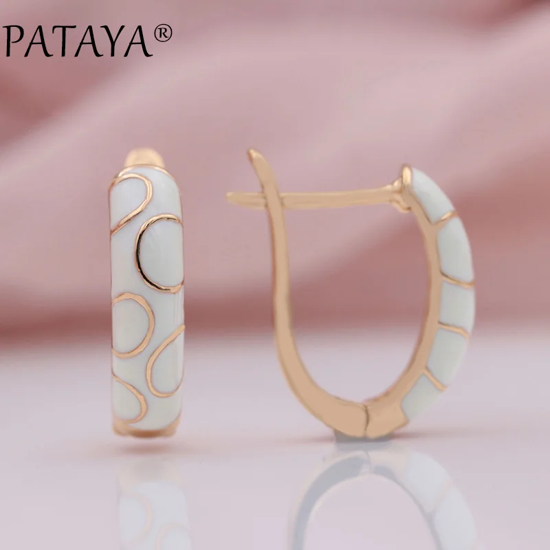 white PATAYA, Новое поступление 585, розовое золото, для женщин, для свадьбы, вечеринки, ювелирные изделия, Италия, рисование маслом, цвет, неровный круг, висячие серьги - Окраска металла: white