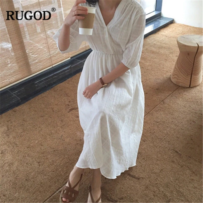 RUGOD 2019 Новое поступление женское платье с v образным вырезом короткими рукавами