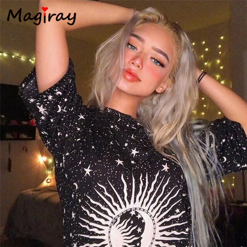 Крем Magic с изображением Луны и звезд футболка принтом Для женщин уличный