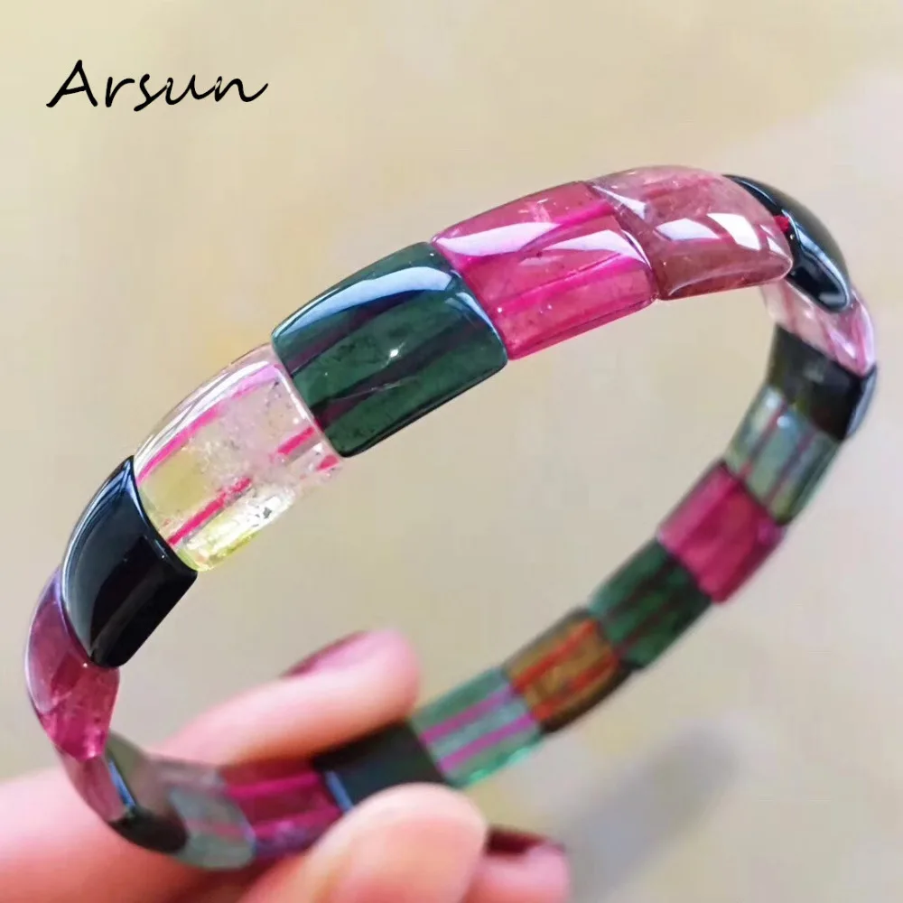 Wholesale Natural Tourmaline Stone Bracelet Women Fine Jewelry Pink and Green Color High Quality Free Shipping | Украшения и