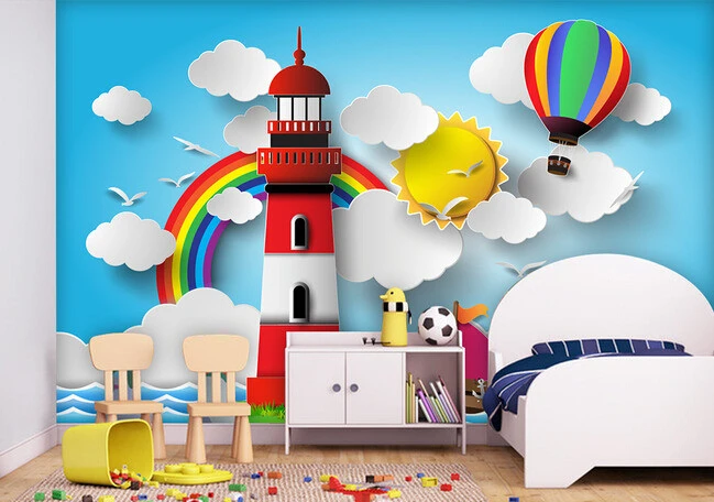 Пользовательские papel де parede infantil маяк радуга солнечные фрески для детской
