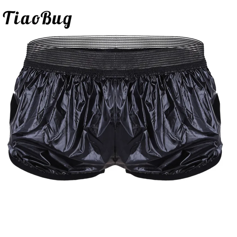 

TiaoBug Men Fashion Swim Shorts Lightweight Faux Leather Boxer Briefs Trunks Wet Look Lounge Sports Quick Dry Swimwear Beachwear