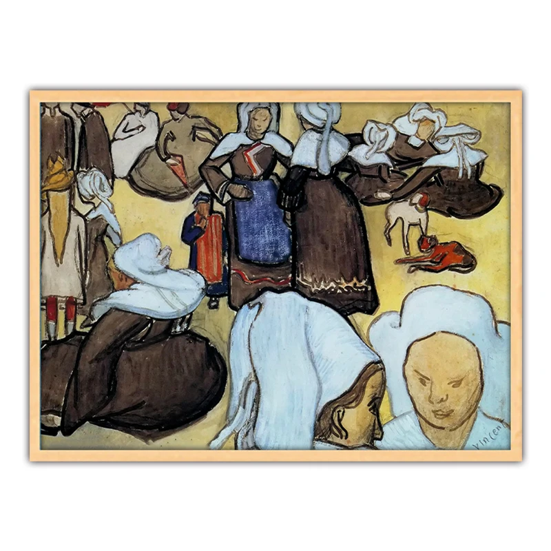 Van Gogh breton women and children diy by numbers art paint impressionist adult hand drawing living room decoration color | Дом и сад