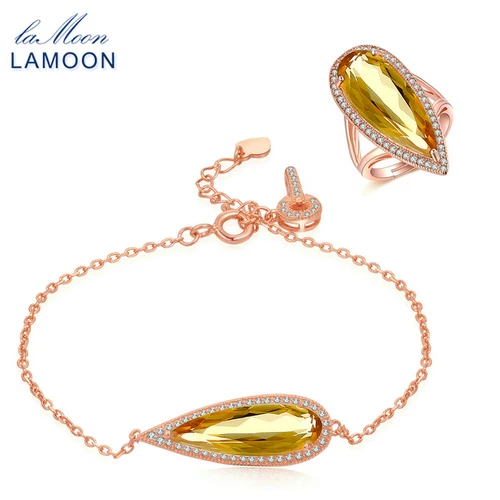 2PCS Стерлинговое серебро 925, ювелирный набор, Большой цитрин, драгоценный камень, 18 К, розовое золото, хорошее ювелирное изделие, роскошный дизайн, ювелирное изделие для женщин V047-1 - Цвет камня: 2PCS