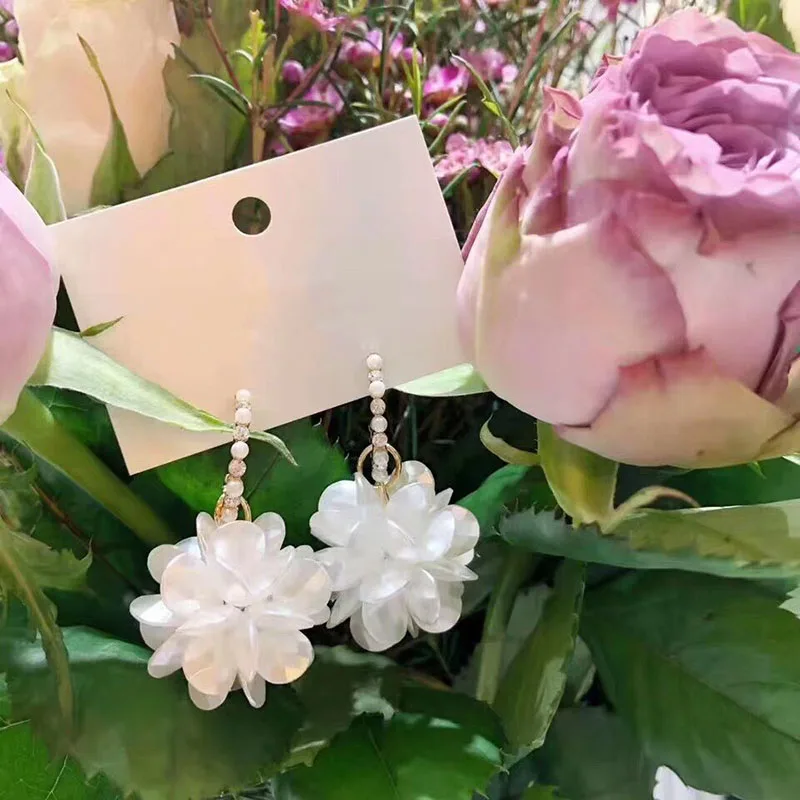 2019 Korean Crystal Earrings Long Flower Pendientes Mujer Moda For Women Jewelry Accessories Brincos Simulated Pearls | Украшения и