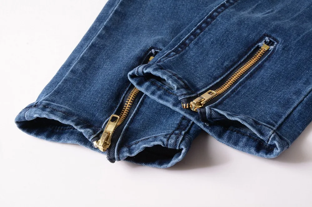 

REPPUNK 2019 new destroyed streetwear hiphop personality Pleated patch biker jeans male swag zipper skinny elastic skinny pants