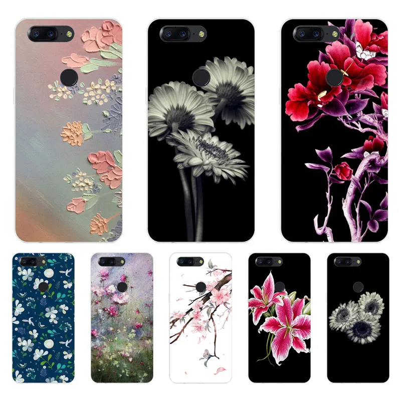 OnePlus 5t Case Silicon Flower Painted Painting Soft TPU Back Cover for One Plus Protect Phone cases shell |