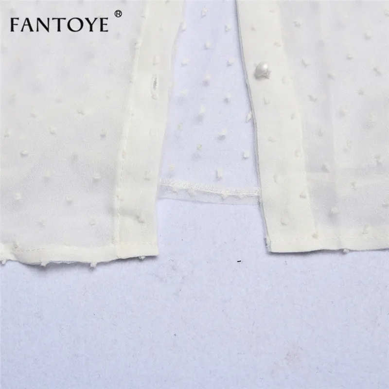 Fantoye, Весенняя новинка, женская шифоновая блузка, рубашка, сексуальная, прозрачная, сетка, бисер, с пышными рукавами, женские офисные рубашки, женская блуза, наряды