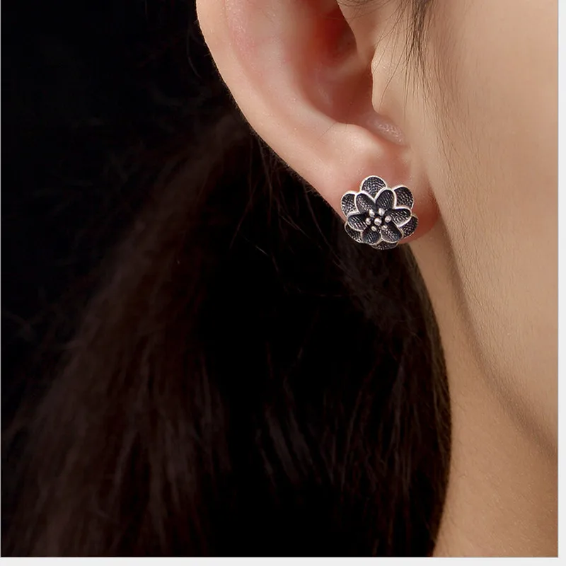 Серьги пусеты с цветами для женщин тайское серебро ручной работы этнические