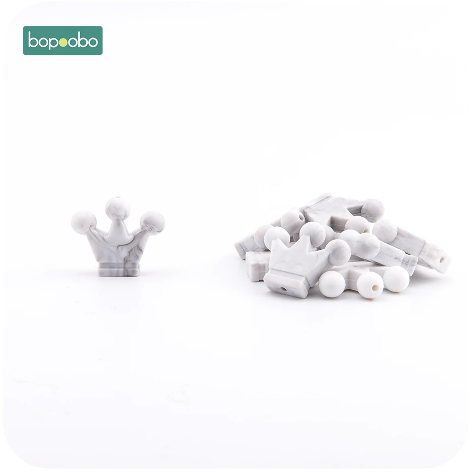 Bopoobo 20 шт., силиконовые бусины-короны, крошечные стержни, BPA бесплатно, подарки для новорожденных, прорезыватели для зубов, бусины для мам, кормящих, сделай сам, ювелирные изделия, мультфильм, детский Прорезыватель - Цвет: Marble Crown