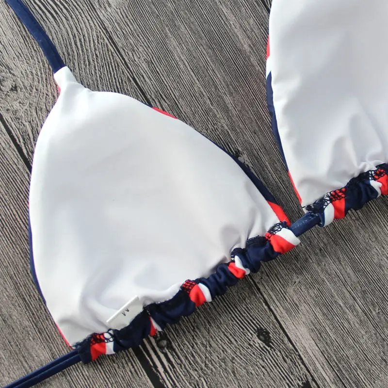 Женский купальник пуш ап бикини в полоску с низкой посадкой бандажный подкладкой