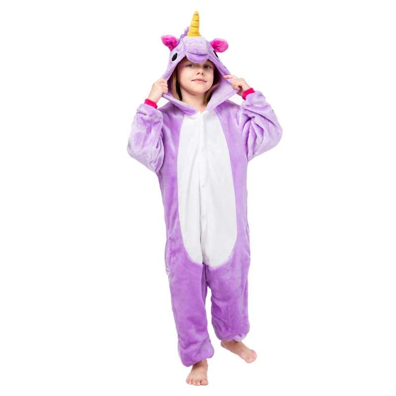 Purple Pegasus EOICIOI Дети кигуруми Пижамы Набор Животных Единорог Пегас Пижамы Для Мальчиков Девочек Мультфильм С Капюшоном Пижамы Onesies Дети Косплей Фланель детские пижамы домашний костюм пижамы для мальчиков - Цвет: Purple Pegasus