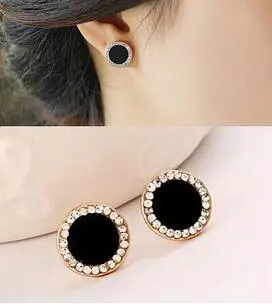 Женские круглые серьги с черными ракушками классические ювелирные изделия